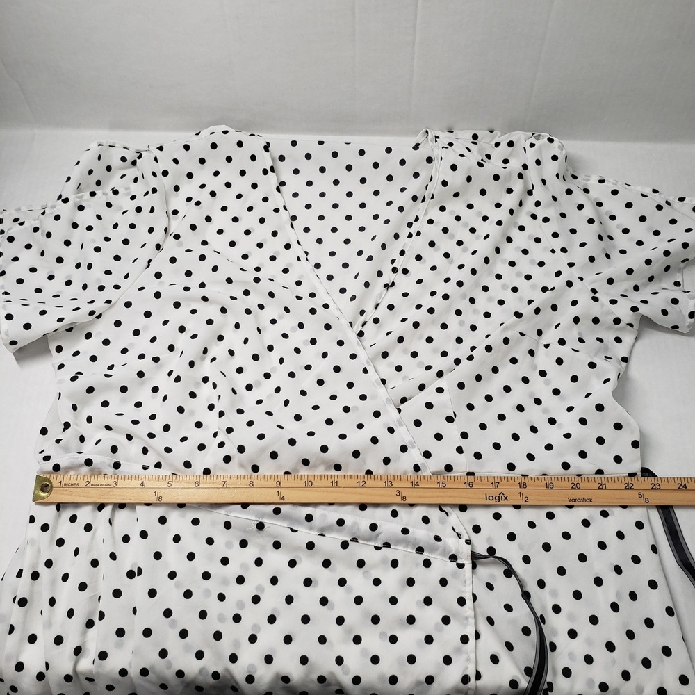 Boohoo Wrap Maxi Dress Womens 24 White Black Polka Dot Short Sleeve Romantic - Picture 6 of 16